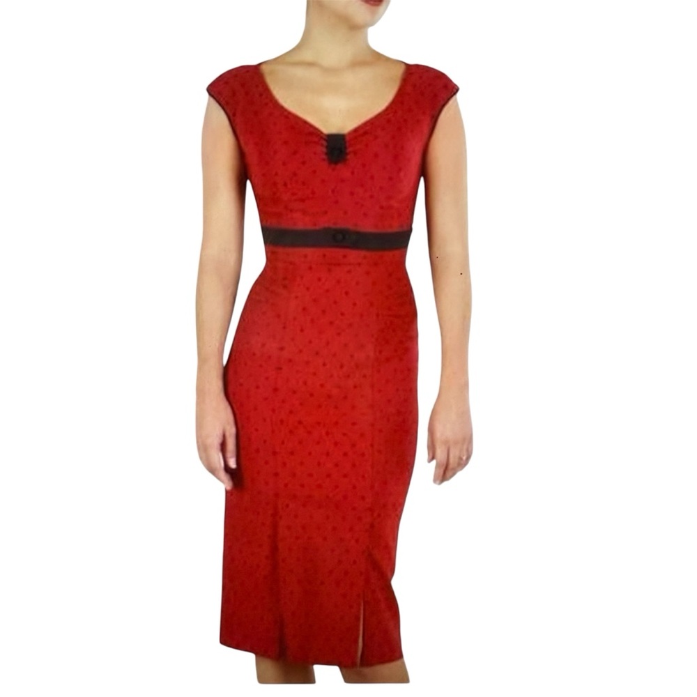 Stop Staring Red and Black Polka Dot Midi Dress